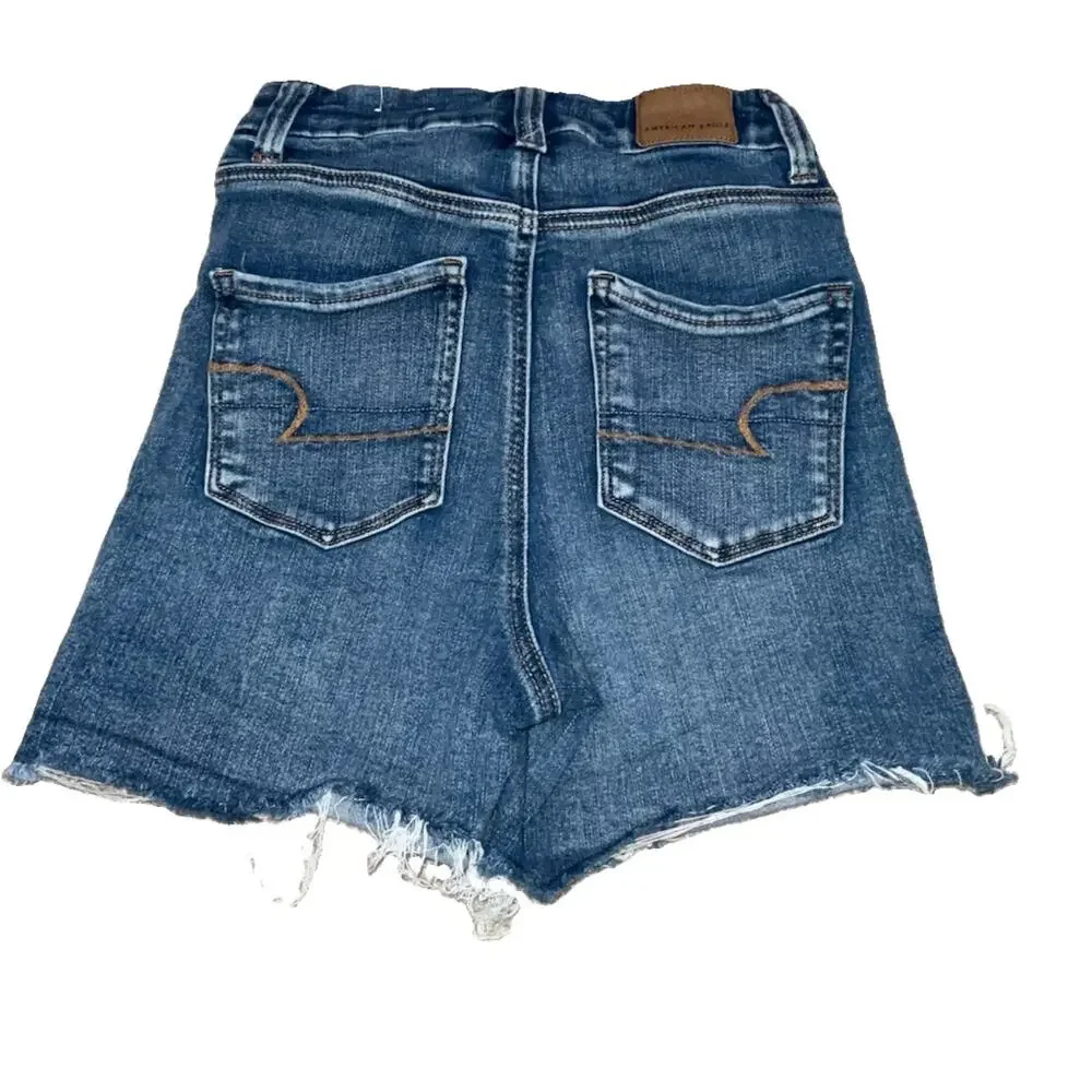 American Eagle Level Stretch Curvy Raw Hem High Rise Shortie Jean Shorts Size 0